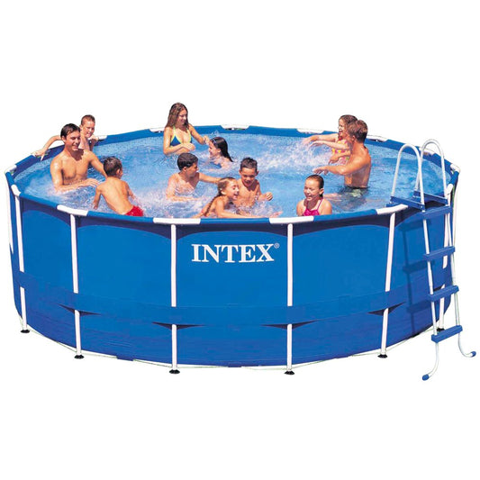 Intex 15ft X 48in Metal Frame Pool Set with Filter Pump, Ladder, Ground Cloth & Pool Cover 15-Feet by 48-inch