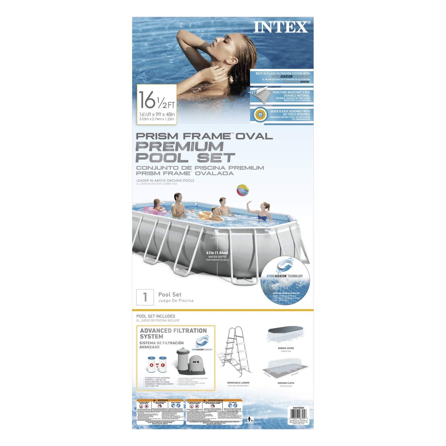 INTEX 26795EH Prism Frame Premium Oval Above Ground Swimming Pool Set: 16.6ft x 9ft x 48in – Includes 1500 GPH Cartridge Filter Pump – Removable Ladder – Pool Cover – Ground Cloth 16.5ft x 9ft x 48in / Oval