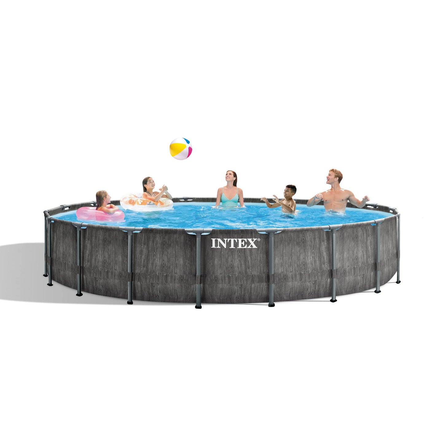 Intex Greywood Prism Frame 18' x 48" Round Above Ground Outdoor Swimming Pool Set with 1500 GPH Filter Pump, Ladder, Ground Cloth, and Pool Cover 18 feet