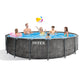 Intex Greywood Prism Frame 15' x 48" Round Above Ground Outdoor Swimming Pool Set with 1000 GPH Filter Pump, Ladder, Ground Cloth, and Pool Cover