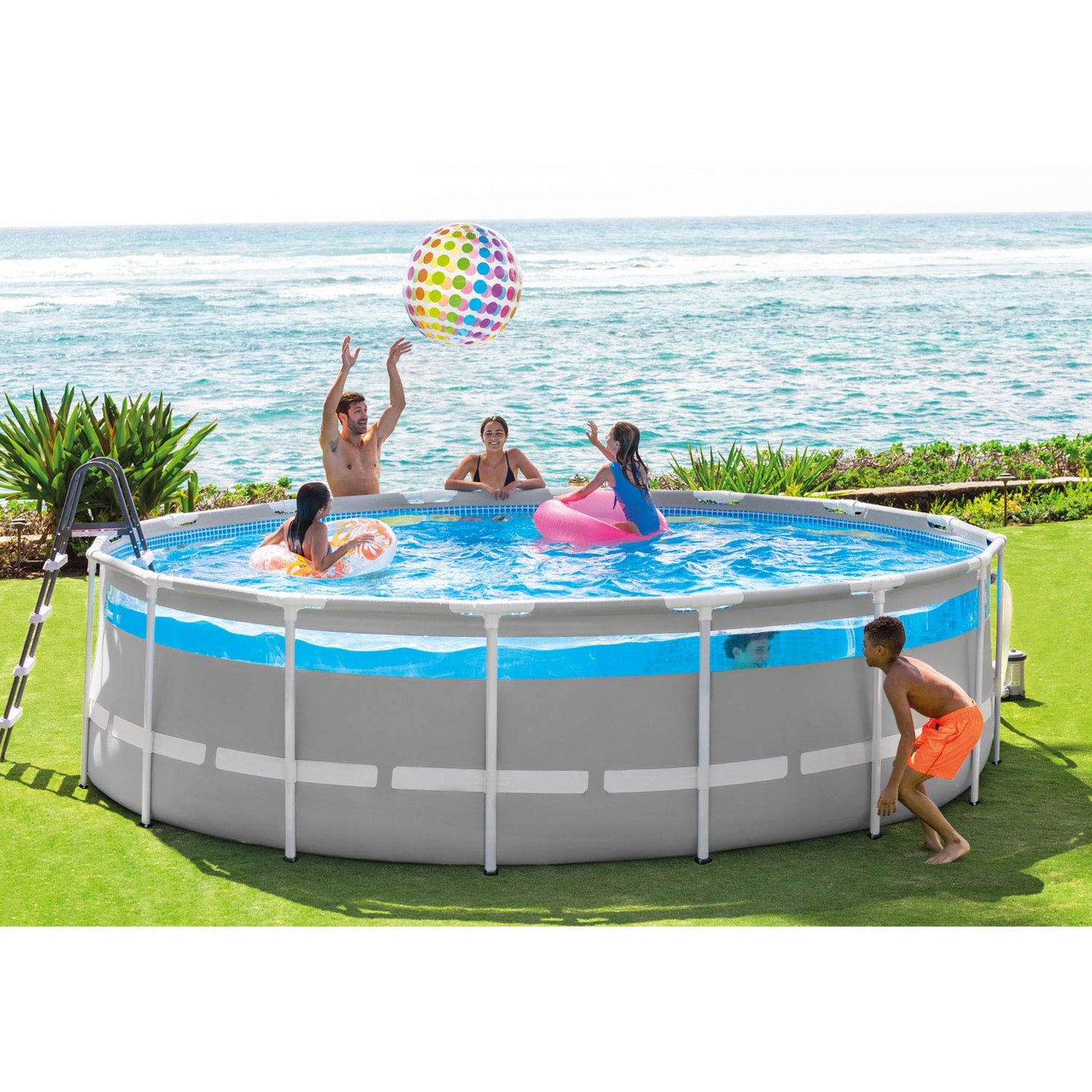Intex 26729EH 16 Foot by 48 Inch Clearview Prism Frame Above Ground Swimming Pool with Filter Pump, Ladder, Cover, Ground Cloth & Robot Vacuum Cleaner