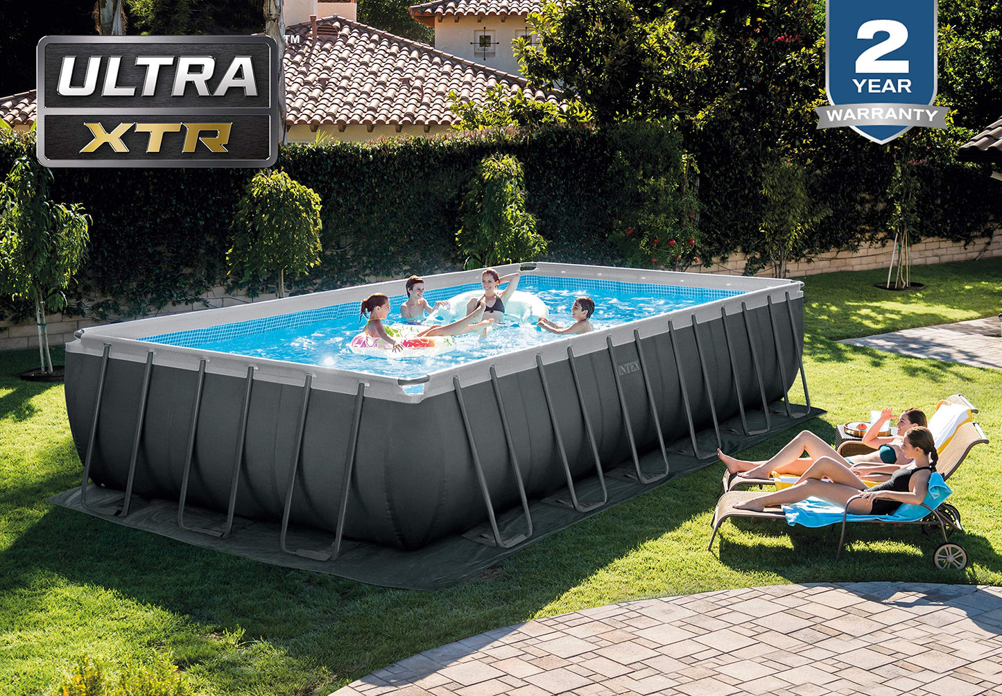 Rectangular Ultra XTR® Frame Above Ground Pool w/ Sand Filter Pump & Saltwater System - 24' x 12' x 52"
