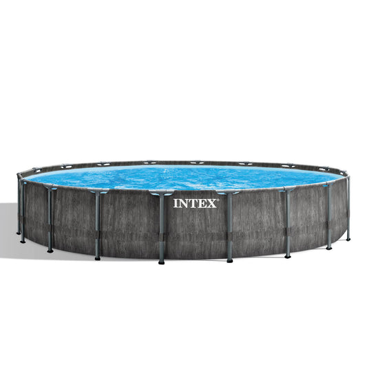 Intex Greywood Prism Frame Ensemble de piscine extérieure ronde hors sol de 18 pi x 48 po avec pompe à filtre de 1 500 GPH, échelle, tapis de sol et couverture de piscine de 18 pieds 