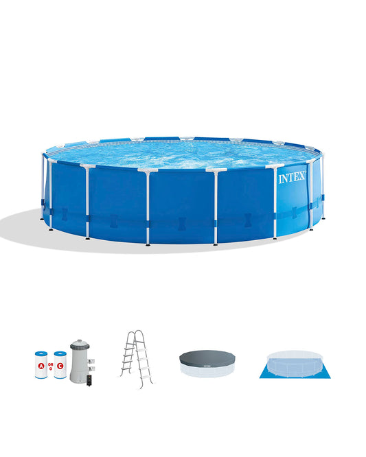 Ensemble de piscine hors sol INTEX 28241EH à ossature métallique : 15 pieds x 48 pouces - Comprend une pompe à filtre à cartouche 1000 GPH - Échelle amovible - Couverture de piscine - Piscine à ossature métallique en toile de sol 