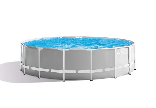 Ensemble de piscine hors sol INTEX 26725EH Prism Frame Premium : 15 pieds x 48 pouces - Comprend une pompe à filtre à cartouche 1000 GPH - Échelle amovible - Couverture de piscine - Piscine à cadre en tissu de sol 