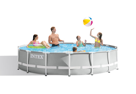 Ensemble de piscine hors sol INTEX 26723EH Prism Frame Premium : 15 pieds x 42 pouces - Comprend une pompe à filtre à cartouche 1000 GPH - Échelle amovible - Couverture de piscine - Piscine à cadre en tissu de sol 