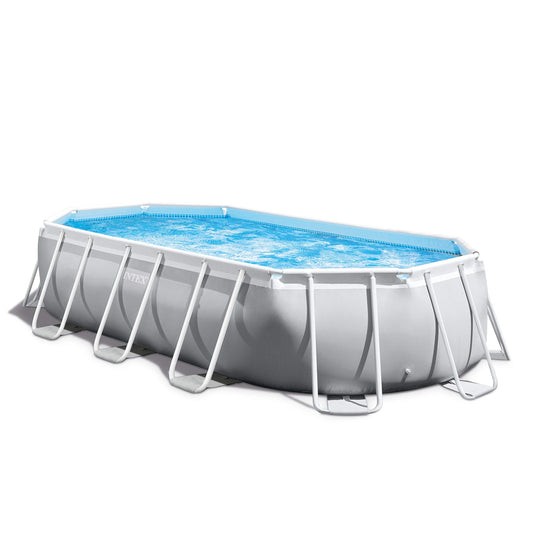 INTEX 26795EH Prism Frame Premium Oval Above Ground Swimming Pool Set: 16.6ft x 9ft x 48in – Includes 1500 GPH Cartridge Filter Pump – Removable Ladder – Pool Cover – Ground Cloth 16.5ft x 9ft x 48in / Oval
