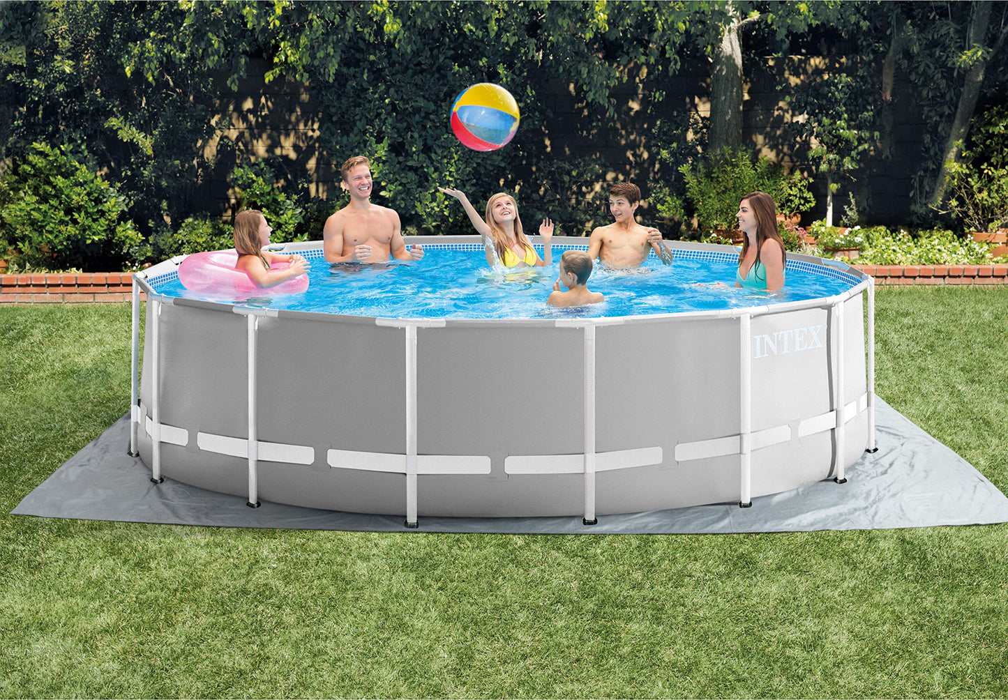 Ensemble de piscine hors sol INTEX 26725EH Prism Frame Premium : 15 pieds x 48 pouces - Comprend une pompe à filtre à cartouche 1000 GPH - Échelle amovible - Couverture de piscine - Piscine à cadre en tissu de sol 